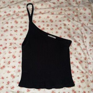 Zara Black Asymmetrical Ribbed Tank Top
